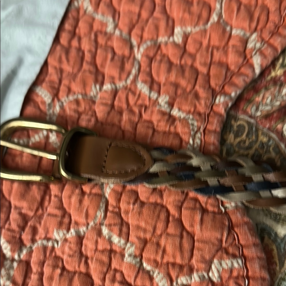Cream and Brown Textured Belt with Intricate Detailing